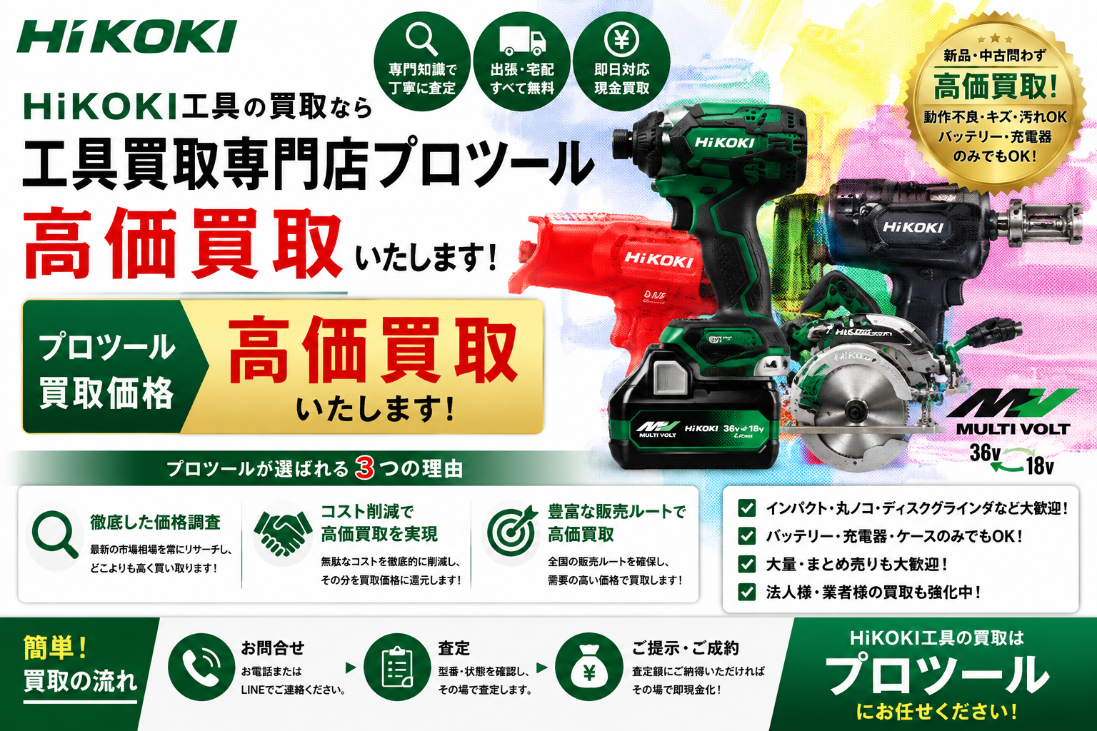 ハイコーキ(HiKOKI)工具の高価買取なら”工具買取専門店プロツール”【ボロボロでも】【動かなくても】